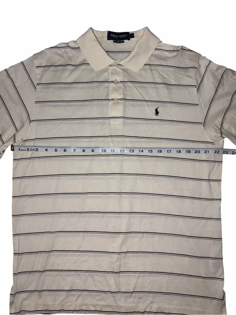 NWOT Polo Golf Ralph Lauren Men’s Golf Shirt Cream Navy Stripe Large Pima Cotton